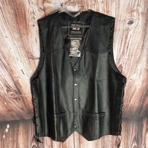 DEFY Men's Black Genuine Leather Motorcycle Biker Vest